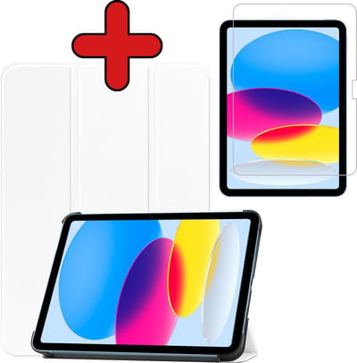 Hoesje - Geschikt voor Apple iPad A16/A18 (2022/2025/2026) - 10.9 & 11 inch (10e, 11e & 12e generatie) - Met Screenprotector - Hardcover Book Case - Trifold Bookcase Hoes - Hard Cover - Tablethoes - Wit