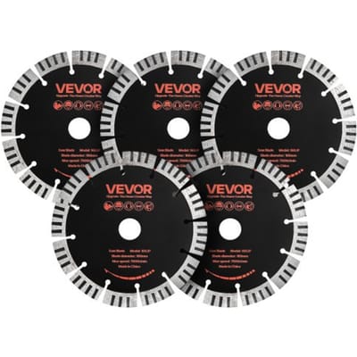 VEVOR 5 stuks diamantslijpschijven 160 mm, diamantzaagbladen met een boring van 22,2 mm en een segmenthoogte van 15 mm, max. 7000 tpm diamantslijpschijven voor droog/nat zagen, slijpschijf voor beton, metselwerk en steen.