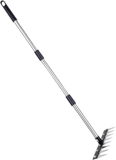 Gazonhark Grondbreker - Onkruidverwijderaar Tuin - Gazononderhoud Bodem - 8 Roestvrijstalen Tanden - 27 cm Kop - Zilver