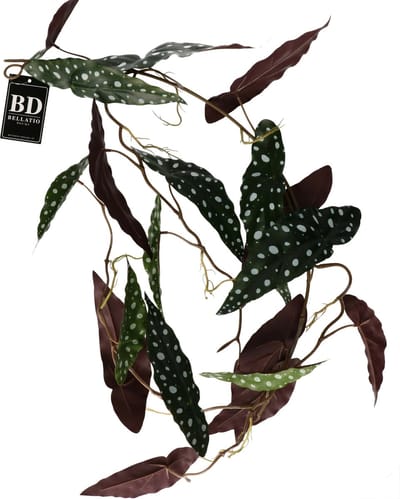 Bellatio Design kunstplant/hangplant slinger - 2x - Begonia - groen - 105 cm lang - planten guirlandes