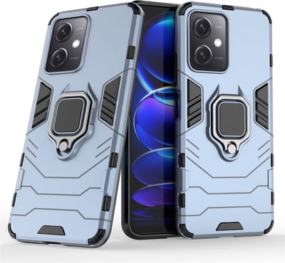 MobyDefend Hoesje - Geschikt voor Xiaomi Redmi Note 12 5G - Dubbelgelaagde Pantsercase Met Standaard - Blauw