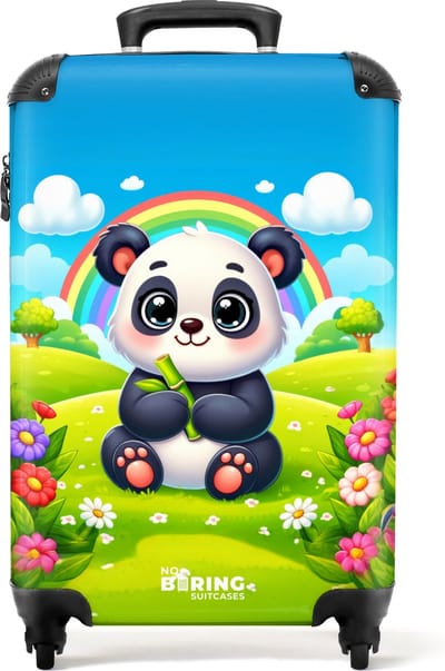 NoBoringSuitcases.com® - Kinderkoffer - Kindertrolley - Catroon van een panda voor regenboog - Handbagage koffer lichtgewicht - Reiskoffer trolley - Rolkoffer met wieltjes - Past binnen 55x40x20 en 55x35x25