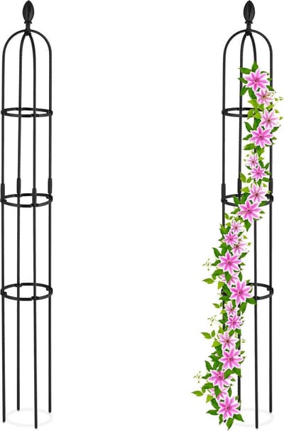 Plantensteun set van 2 - 160 x 20 cm, metaal en kunststof, voor tuin klimplanten, zwart