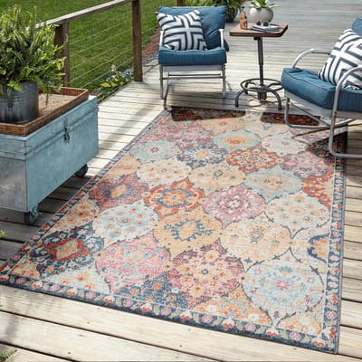Mia’s Teppiche Bliss – Indoor & Outdoor vloerkleed, weerbestendig & onderhoudsvriendelijk, patchwork met oosters motief in multicolor, 80 x 150 cm