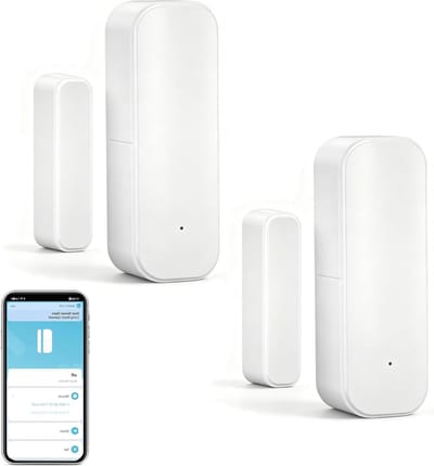 Slimme Draadloze Deursensor en Raamdetector: Magnetische Contactsensor met Gratis Meldingen, Compatibel met Alexa en Google Assistant (2 Stuks)