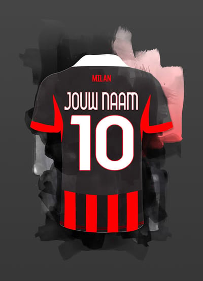 AC Milan 2025-2026 ingelijste poster met personalisatie - Met eigen naam en rugnummer - A2 formaat - 42x59.4 cm - Semi/ glossy papier - Voetbal shirt poster - Geïnspireerd op de kleuren van AC Milan en een beetje fantasie