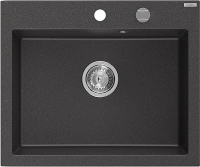 Mexen Elix granieten keukenwastafel 1-komorowy 600 x 500 , zwart gespikkeld, chromen sifon - 6525601005-76