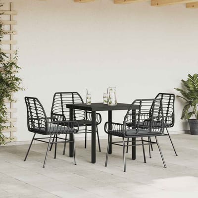 vidaXL - 5-delige - Tuinset - met - kussens - poly - rattan - glas - zwart