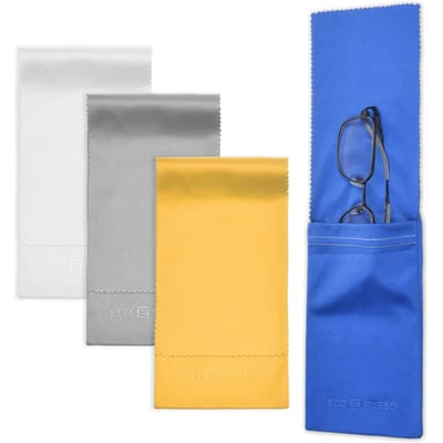 Microvezel Brillenhoesjes Set – 4 Stuks Zachte Brillenzakjes met Klep, Reinigingsdoekje & Schoonmaakfunctie – Brillenetui voor Zonnebril, Leesbril, Veiligheidsbril en Opbergzakje in Één