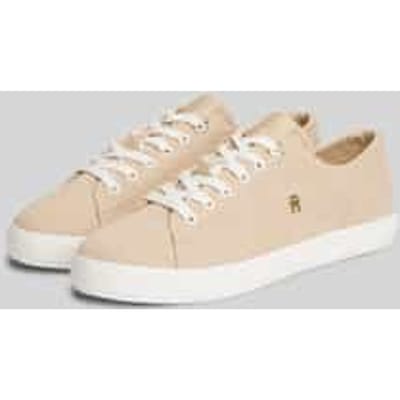 low top sneakers in gebreide look met logo-applicatie