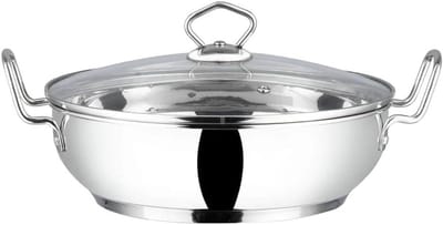 Roestvrijstalen Wok - Kadai Koekenpan - Roerbakken Groenten - Slaggebonden Bodem - 20cm 2 Liter - Zilver