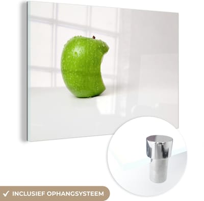 ® Glasschilderij 180x120 cm - Schilderij acrylglas - Appel - Fruit - Water - Foto op glas - Muurdecoratie woonkamer - Wanddecoratie slaapkamer - Schilderijen