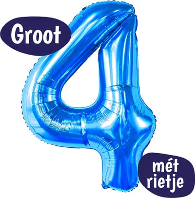 Cijfer Ballonnen - Ballon Cijfer 4 - 70cm Blauw - Folie - Opblaas Cijfers - Verjaardag - 4 jaar, 40 jaar - Versiering
