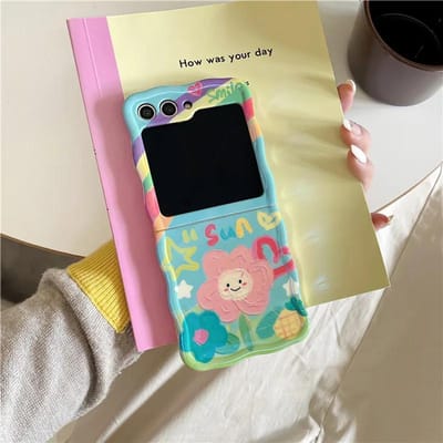 Pour Samsung Galaxy Z Flip 3 4 5 Coque Bracelet Fleur Colorée Housse Arrière Anti-Choc Pour Samsung Z Flip3 Flip4 ZFlip5 For Z Flip 5