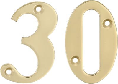 AMIG Huisnummer 30 - massief messing - 10cm - incl. bijpassende schroeven - gepolijst - goudkleur