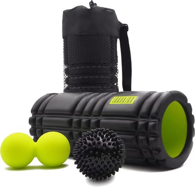 Foam Roller SET 3 in 1 plus E-boek met oefeningen en Handige tas - Nederlandse triggerpointtherapie en myofasciale massage massage bal voeten