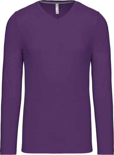 Kariban Herenshirt met lange mouwen en V-hals Purple - S