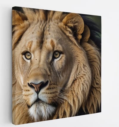Saammp Canvas Schilderij - Leeuw - Portret - Dieren - 20x20 - Foto op canvas - Wanddecoratie - Muurdecoratie Woonkamer - Slaapkamer decoratie - Canvas Print