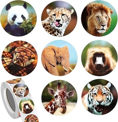 500 stuks dierendierenstickers voor kinderen in de leeftijd van 2-6, 1 inch ronde jungle wilde dieren stickers voor kinderen leren dieren, klaslokaal thuis beloningsstickers