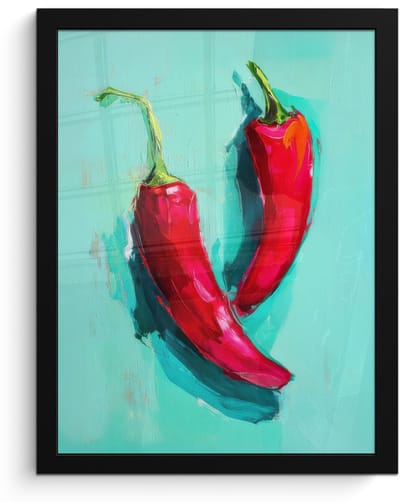 Poster in lijst - Fotolijst 30x40 cm - Posters - Chilipepers - Geverfd - Rood - Posterlijst zwart - Decoratie - Wanddecoratie woonkamer - Muurdecoratie slaapkamer