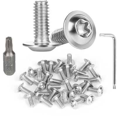 30 Stuks M4 x 10mm Flenskop Schroeven van Roestvrij Staal met Torx Sleutel, Volledige Draad, Geschikt voor Maschinen en Bevestigingen