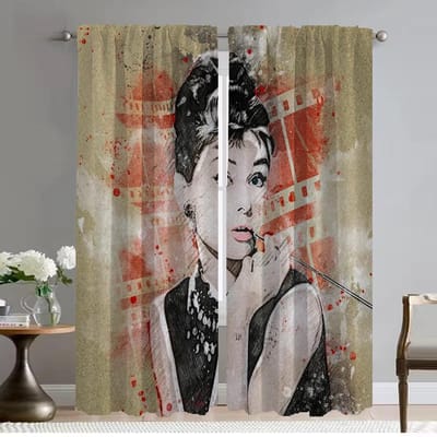 Audrey Hepburn Halloween Decoratie Gordijnen Kinderkamer Afscheiding Verduisterend Gordijn voor Kamer 2 Panelen Tule voor Slaapkamer Woonkamer W50xH70cmx2pcs-CL brown