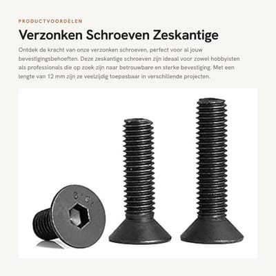 Dailygoods- Bevestigingsschroeven Zwart - 5 Stuks - Zeskantig - Verzonken - Schroeflengte 12 mm - Diameter M5 - Inclusief Inbussleutel - Schroeven
