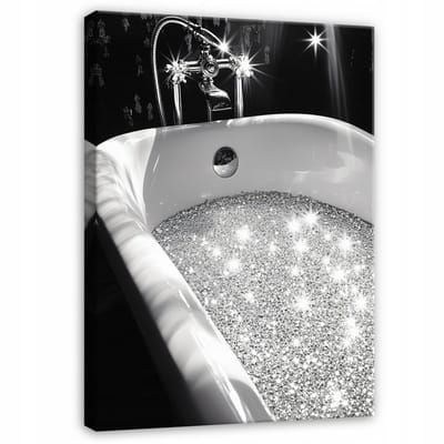 WALLARENA - Canvas schilderij - 100x70 cm - modern zwart zilver voor badkamer toilet wc
