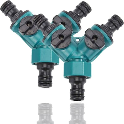 2 stuks 2-weg ventielinclusief afsluitventiel slangkoppeling 3/4 inch kunststof slangkoppeling dubbele aansluiting tuinslang Quick Connector tuinslang splitter adapter voor tuin