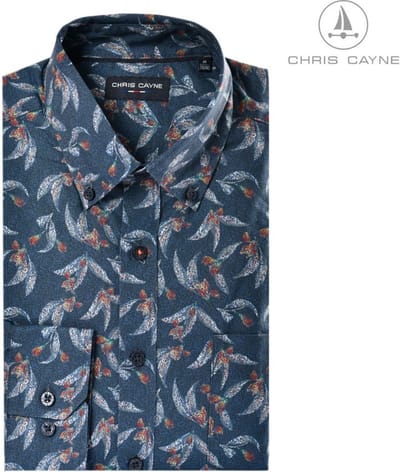 Chris Cayne overhemd print - M - lange mouwen - blauw/rood - borstzak