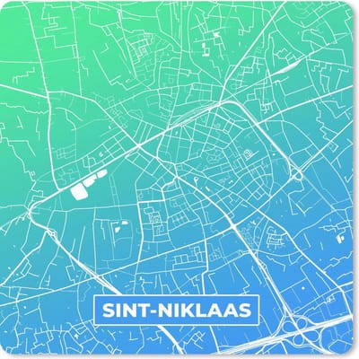 Muismat 20x20 cm - Mousepad Stadskaart - Sint-Niklaas - België - Blauw - Muismatten