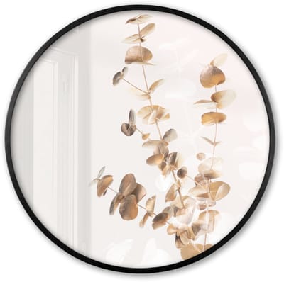 Poster in lijst Rond - Fotolijst 60x60 cm - Posters - Eucalyptus - Goud - Bladeren - Luxe - Natuur - Ronde posterlijst zwart - Decoratie - Wanddecoratie woonkamer - Muurdecoratie slaapkamer