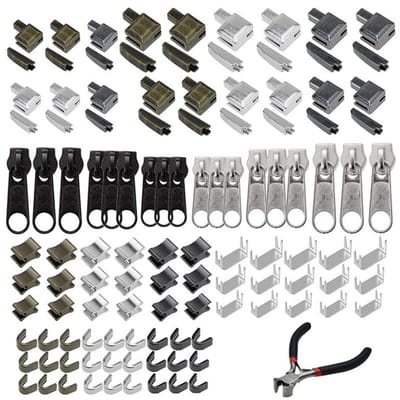 142-delige ritsreparatieset met ritstrekkers, bodemstoppers en installatietang