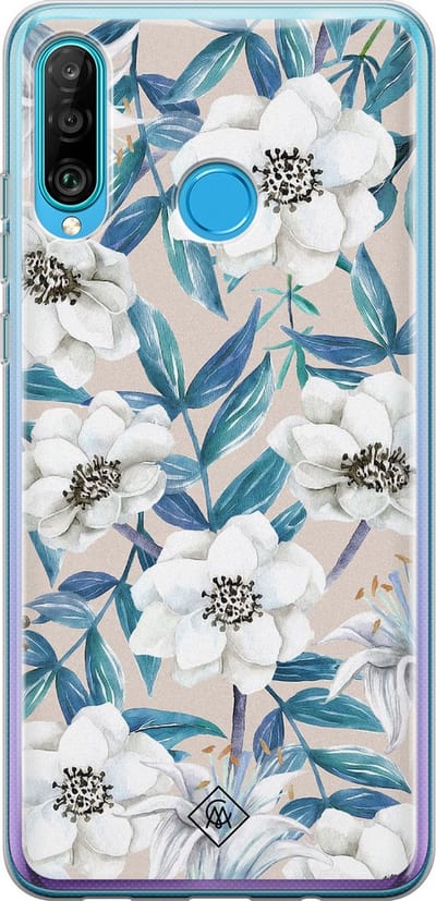 Casimoda® hoesje - Geschikt voor Huawei P30 Lite - Bloemen / Floral blauw - Siliconen/TPU - Soft Case - Blauw - Bloemen