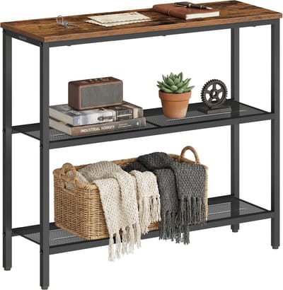 VASAGLE - Consoletafel - Met 3 Niveaus - Industriële Stijl - Met Metalen Roosterschappen
