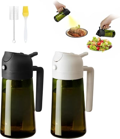 Famanu – 2 Stuks 2-in-1 Olieverstuiver voor Koken, 470 ml UV-beschermde Olijfolie Sprayfles, BPA-vrije Olie Sprayer voor Airfryer, Grillen, Bakken en Salades, Herbruikbare Olie Sprayfles voor Keuken