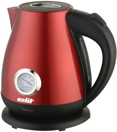 Elit Retro Waterkoker 1,7L rood- 2200W- met thermometer- vintage design- RVS- snel en stijlvol.