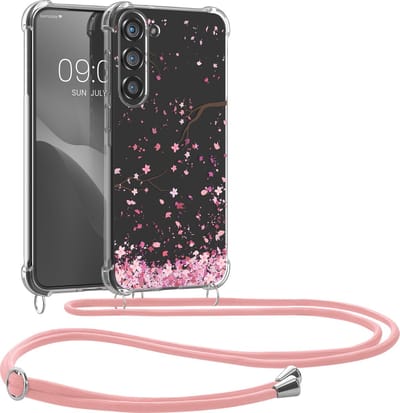 kwmobile telefoonhoesje geschikt voor Samsung Galaxy S23 Plus - Hoesje met telefoonkoord - Back cover voor smartphone - Case in poederroze / donkerbruin / transparant