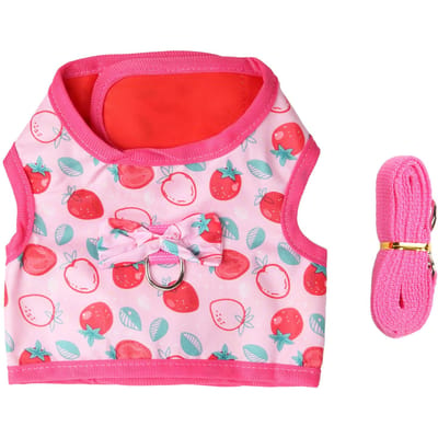 Harnais Robe Lapin Rose Dessin Animé Imprimé Fraise Teinture Doux Respirant Vêtements Laisse pour Lapin S