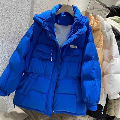 Blauwe katoenen jas met dons, vrouwelijke Koreaanse versie van The Long Paragraph katoenen jas, broodkleding katoenen jas, jas M blauw