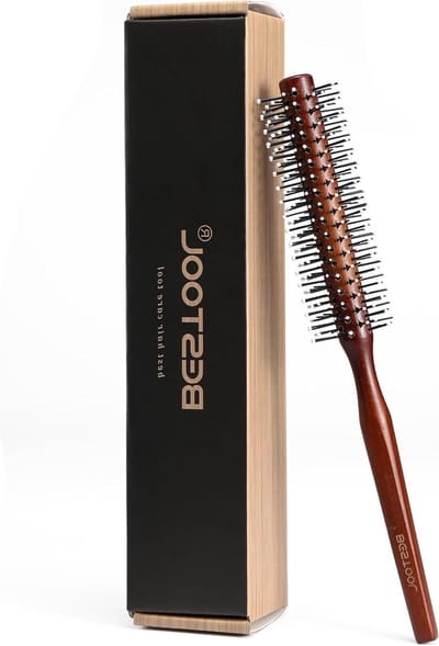 Ronde Baardborstel voor Mannen, Professionele Stylingborstel voor Baard en Haar, Ideaal voor Rechtzetten en Krullen van Korte en Middellange Haartypes