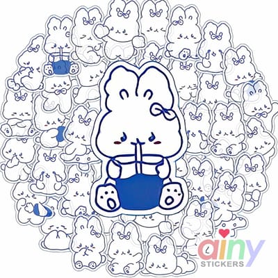 Ainy Kawaii Konijn PET Stickers 40 stuks voor bullet journal, fotoalbum, wenskaart, laptop, telefoon, waterfles, ook geschikt als muursticker, geschenksticker, skateboard sticker, graffiti stickers, knutselen stickervellen voor kinderen / volwassenen
