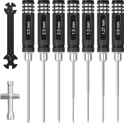 Schroevendraaier RC Tool Kit: Hex Schroevendraaier Set 0.9/1.27/1.3/1.5/2.0/2.5/3.0mm Zeskant Inbus Driver met Moer Driver Sleutel voor RC Auto Multi-Axis FPV Racing Drone Quadcopter