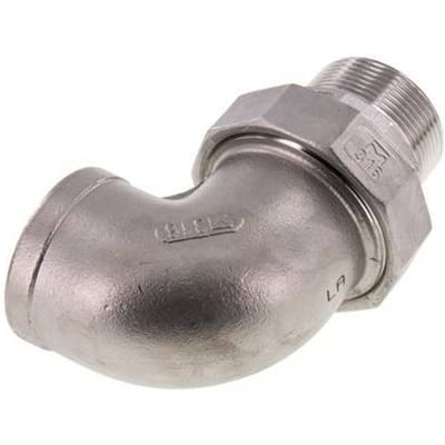 90° L-Koppeling Aansluiting 1 1/2'' Buitendraad R X Binnendraad Rp RVS Conische Afdichting 16bar