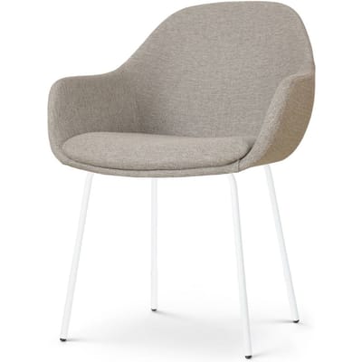 Nolon Nora-Mae Eetkamerstoel Warm Grijs - met Armleuning - Stof - Wit Onderstel - Design - Scandinavisch - Comfortabel