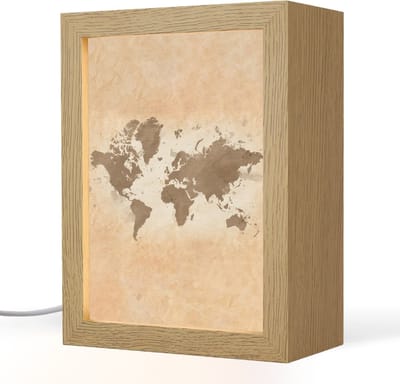 Tafellamp 15x20 cm - LED lamp - Wereldkaart - Beige - Bruin - Decoratieve tafellampen - Dimbaar - Tafellampje slaapkamer - Woonkamer binnen