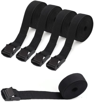 Set van 4 Spanbanden met Ratel 25 mm x 2 m Zwart - Bevestigingsriemen voor Zware Lasten tot 250 kg