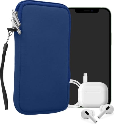 kwmobile telefoontasje universeel geschikt voor XL - 6,7/6,8" smartphones - 17,2 x 8,4 cm - Hoesje met rits en polslusje -In Baltisch blauw -