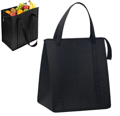 Geïsoleerde boodschappentas - Geïsoleerde koeltas - Boodschappentas - Geïsoleerde opbergtas - Herbruikbare tas - Met ritssluiting - 38*33*25 cm - Geschikt voor reizen, picknicks, barbecues, enz. - Zwart