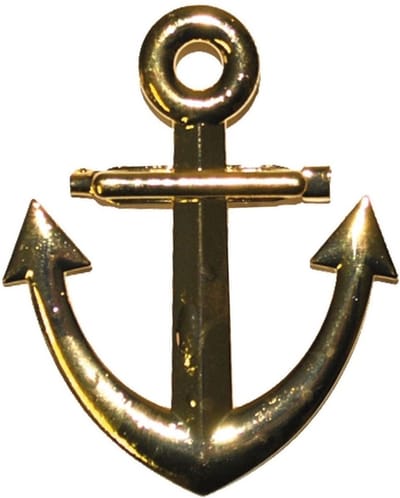 Funny Fashion Carnaval verkleed broche/speld maritiem anker - goud - 7 cm - Kapitein/Matroos accessoires